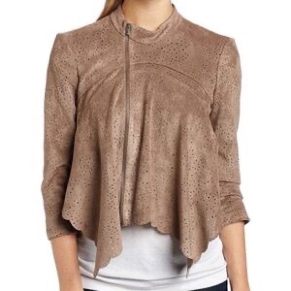 BCBGMaxAzria Bri Faux Suede Brown Mocha Scallop Cropped Jacket XXS - Picture 1 of 5